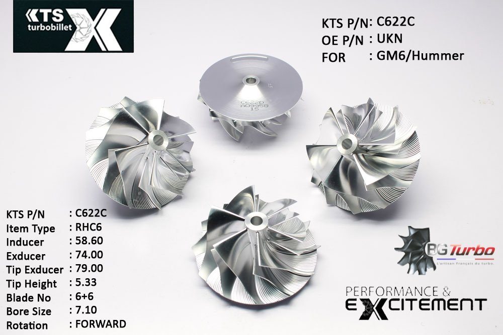 Turbo ROUE FORGÉE MFS PERFORMANCE - 6+6 PALES - INDUCER : 58,6 - EXDUCER : 74 - TYPE : RHC6ANGLE : 60° - ROTATION : Forward - SUPER BACK : 4,18 - BORE SIZE : 7,1
